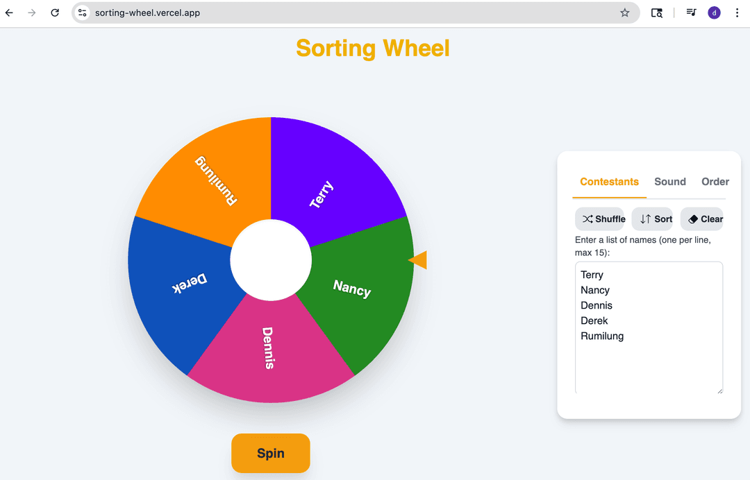 Sorting Wheel Application's screenshot